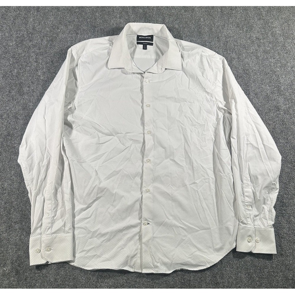 Bonobos Mens XL White Geometric Athletic Fit Nylon Stretch Button Up Dress Shirt